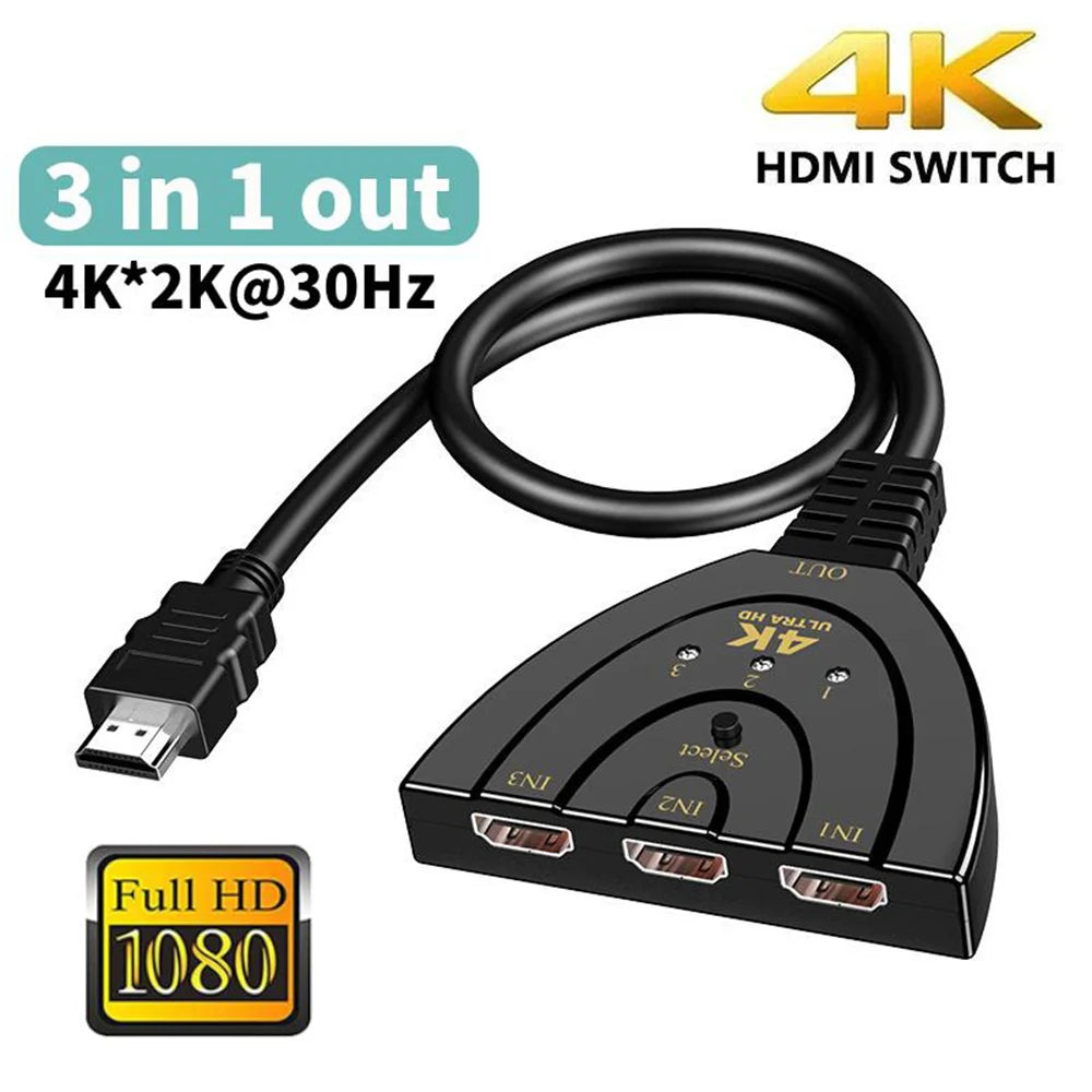 HDMI 3-in-1 Splitter Switcher Adapter - 4K Video Hub