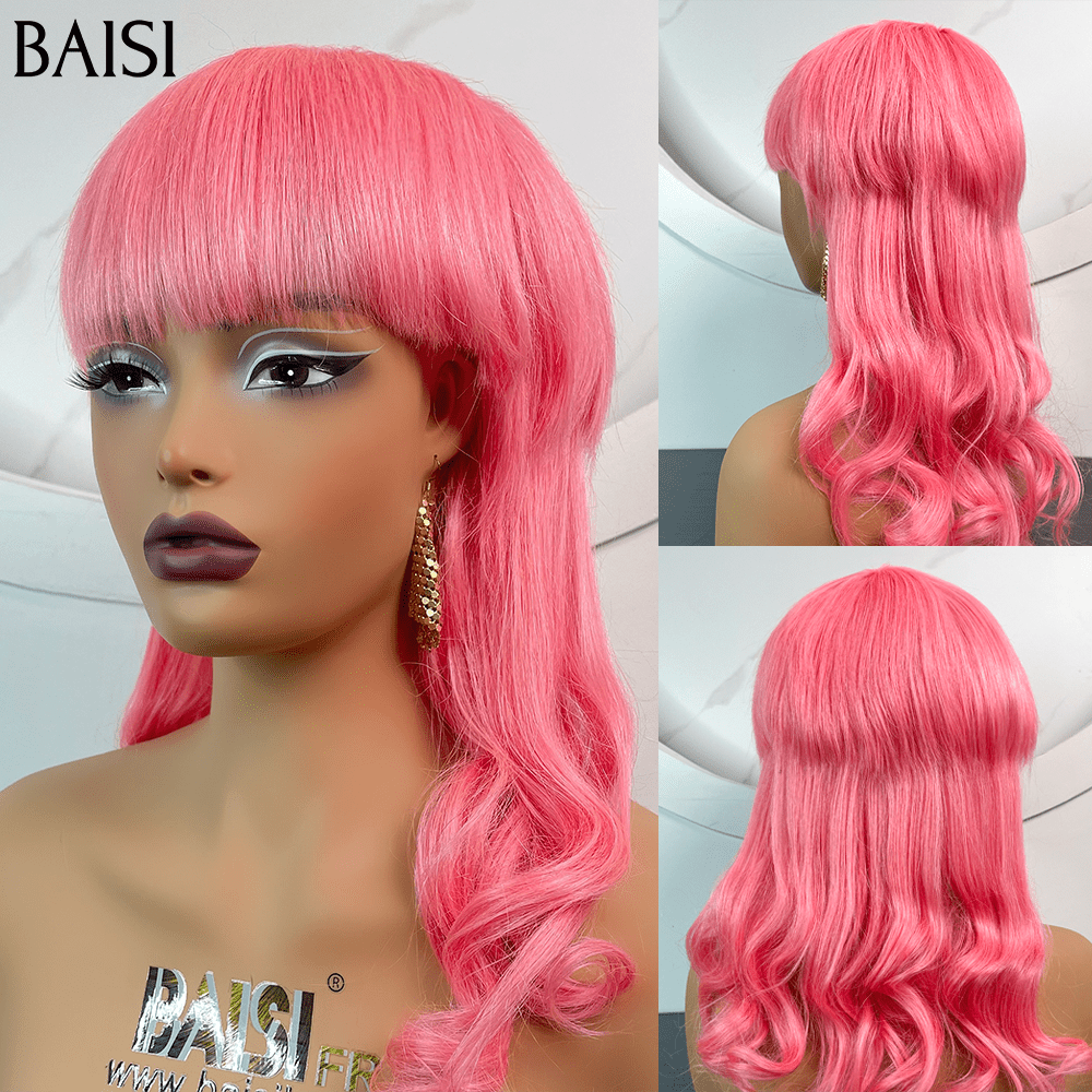 BAISI  petite coupe fabriqué à la machine 118€ en Couleur rose 100% cheveux humains MULLET Style CODE: FR20