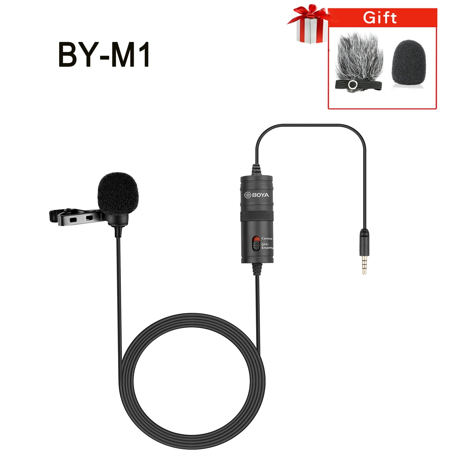 BOYA BY-M1 Condenser Lavalier Lapel Clip-on Microphone 3.5mm TRRS 6M Mic for PC, iPhone & DSLR