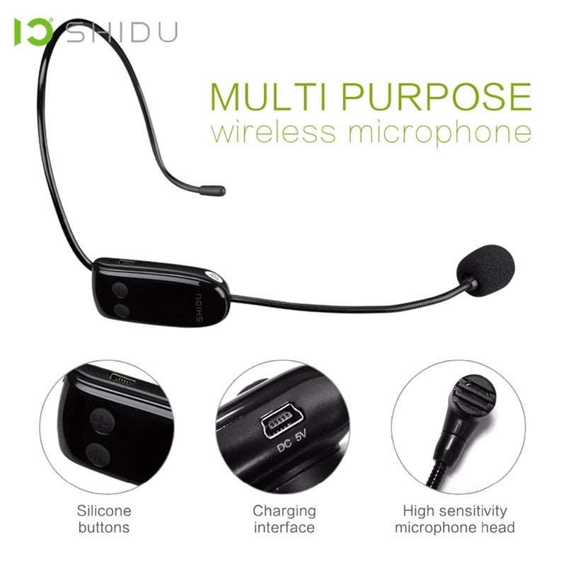 SHIDU UHF Wireless Head Headset Microphone 2 In 1 Handheld Portable MIC Voice Changer Amplifier