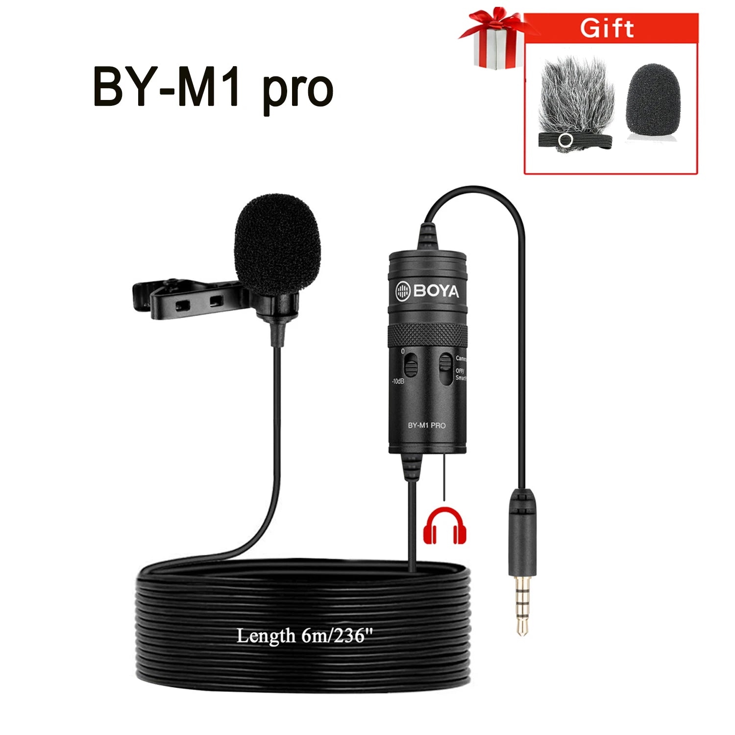 BOYA BY-M1 Condenser Lavalier Lapel Clip-on Microphone 3.5mm TRRS 6M Mic for PC, iPhone & DSLR