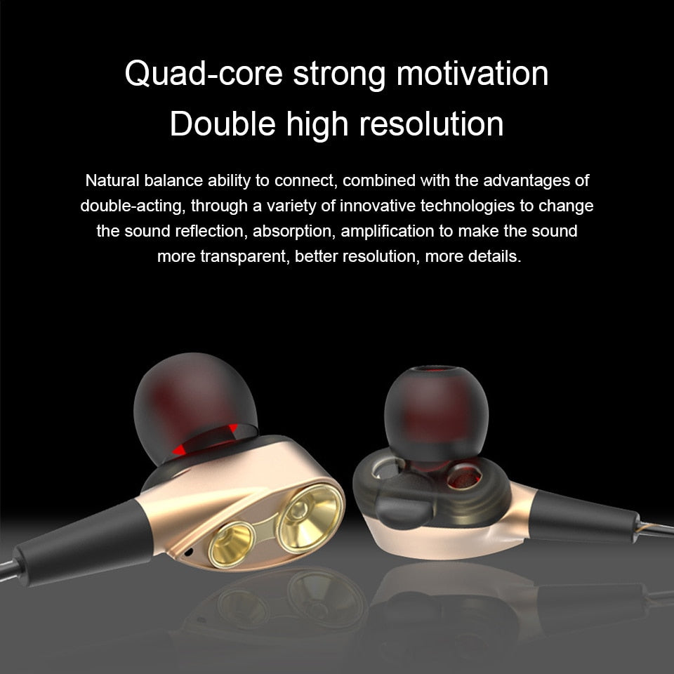 Tebaurry Double Unit Drive In Ear Earphone Bass Subwoofer Earphone for phone DJ mp3 Sport