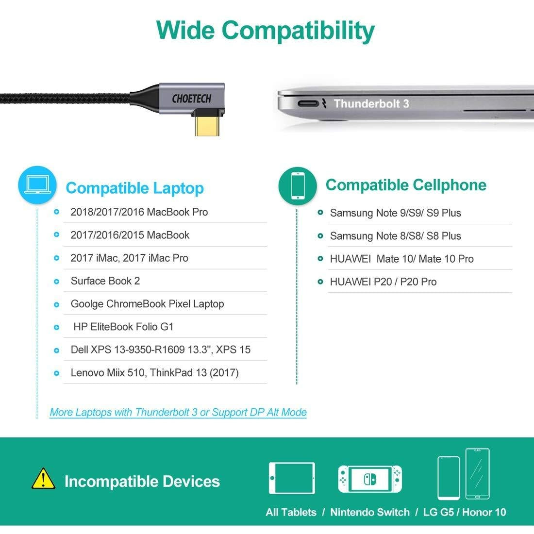 Choetech XCH-1803 USB C to HDMI Braided Cable 4K@60Hz