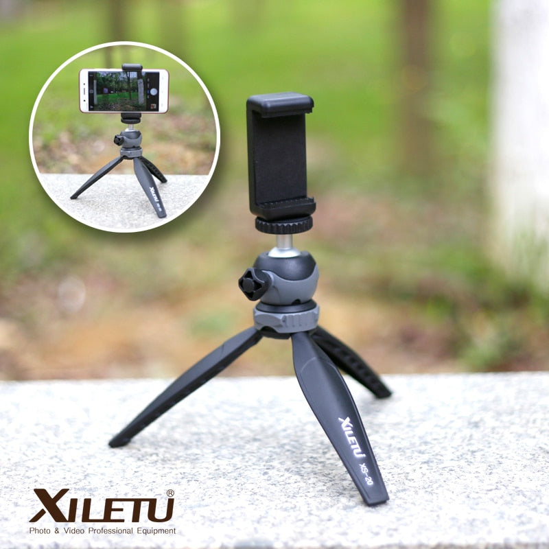 XILETU XS20 Mini Tabletop Tripod Desktop Holder Stand with Clip and Ball Head for Smartphone DSLR Camera