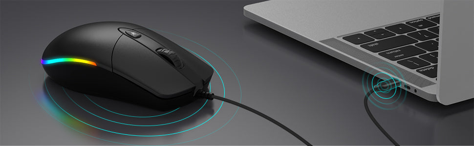 Wired RGB Backlight Mouse with Silent Clicking, 1600 DPI, 4 LED Modes for PC Computer Laptop Desktop with USB Ports, Black