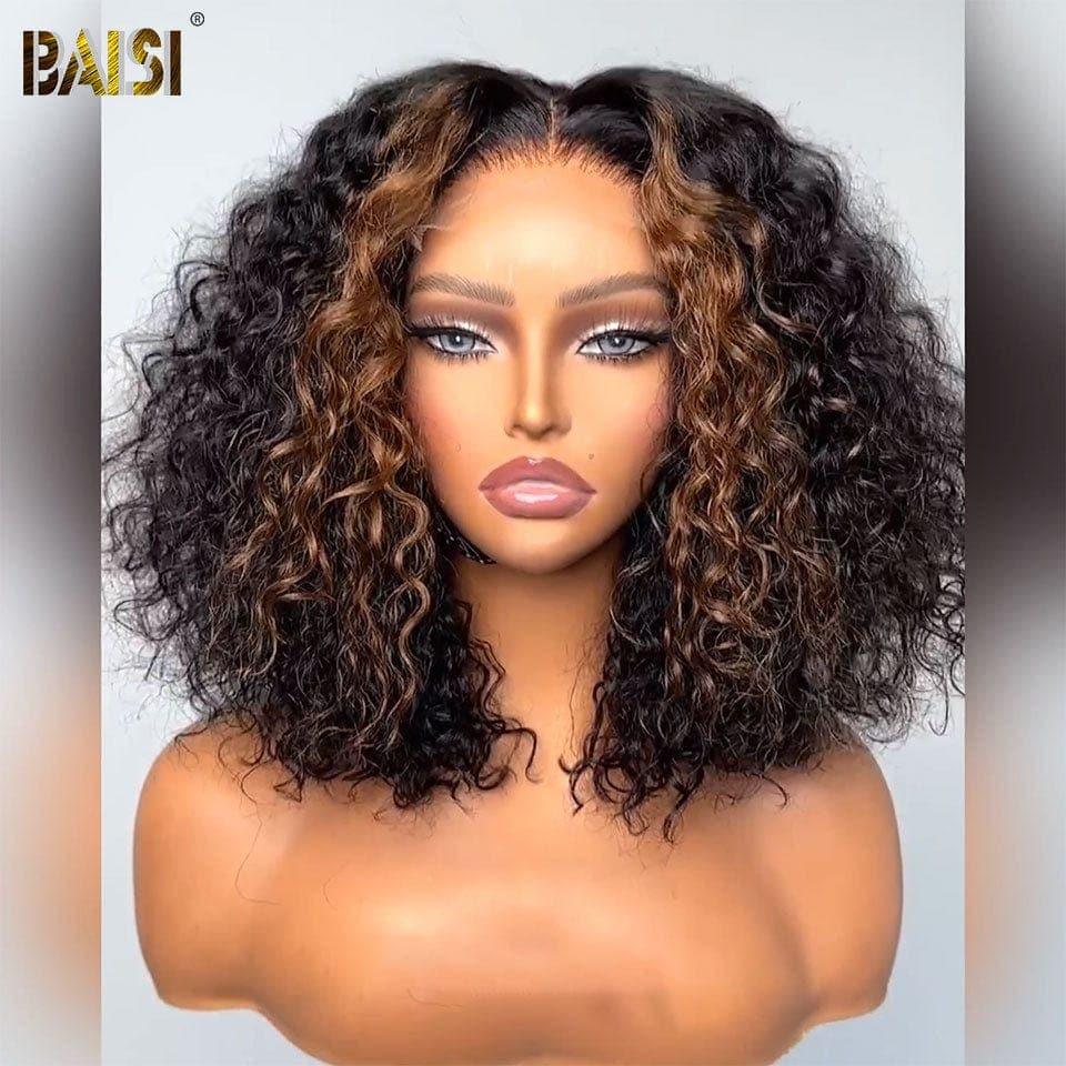 BAISI  perruque 4x4 bob Deep Wave en couleur #1B mèches #30 en 100% vrais cheveux humains