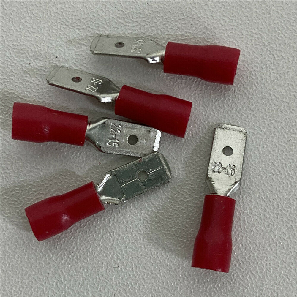 100Pcs MDD1.25-187 16-22 AWG Insulated Male Spade Wire Red Crimp Terminal 4.8mm