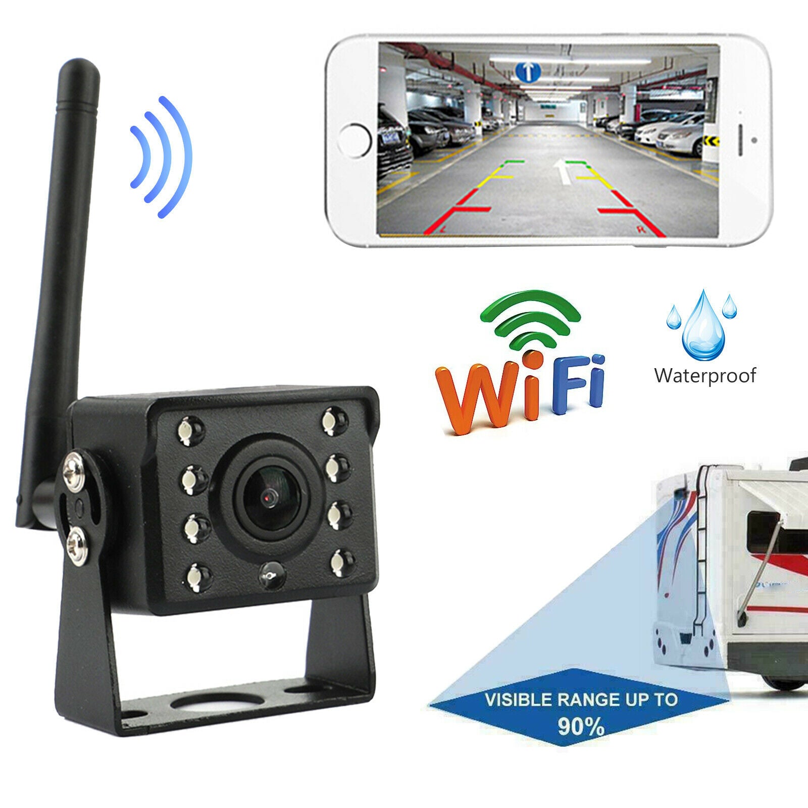 WiFi Wireless Car Truck RV Trailer Rear View Backup Camera CCTV For iOS Android#