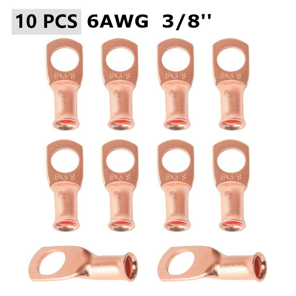 10PCS 6AWG-3/8" Bare Copper Lug Ring Terminal  Cable Battery Welding Connectors