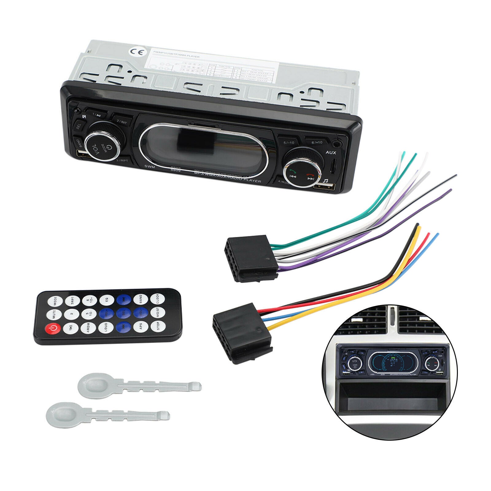 Single 1 DIN Car Stereo MP3 Player Bluetooth LCD Display USB AUX-IN Audio Radio