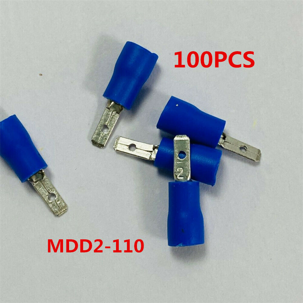 100pcs Blue 2.8mm Spade Crimp MDD2-110 Male Pre Insulated Connectors 16-14AWG