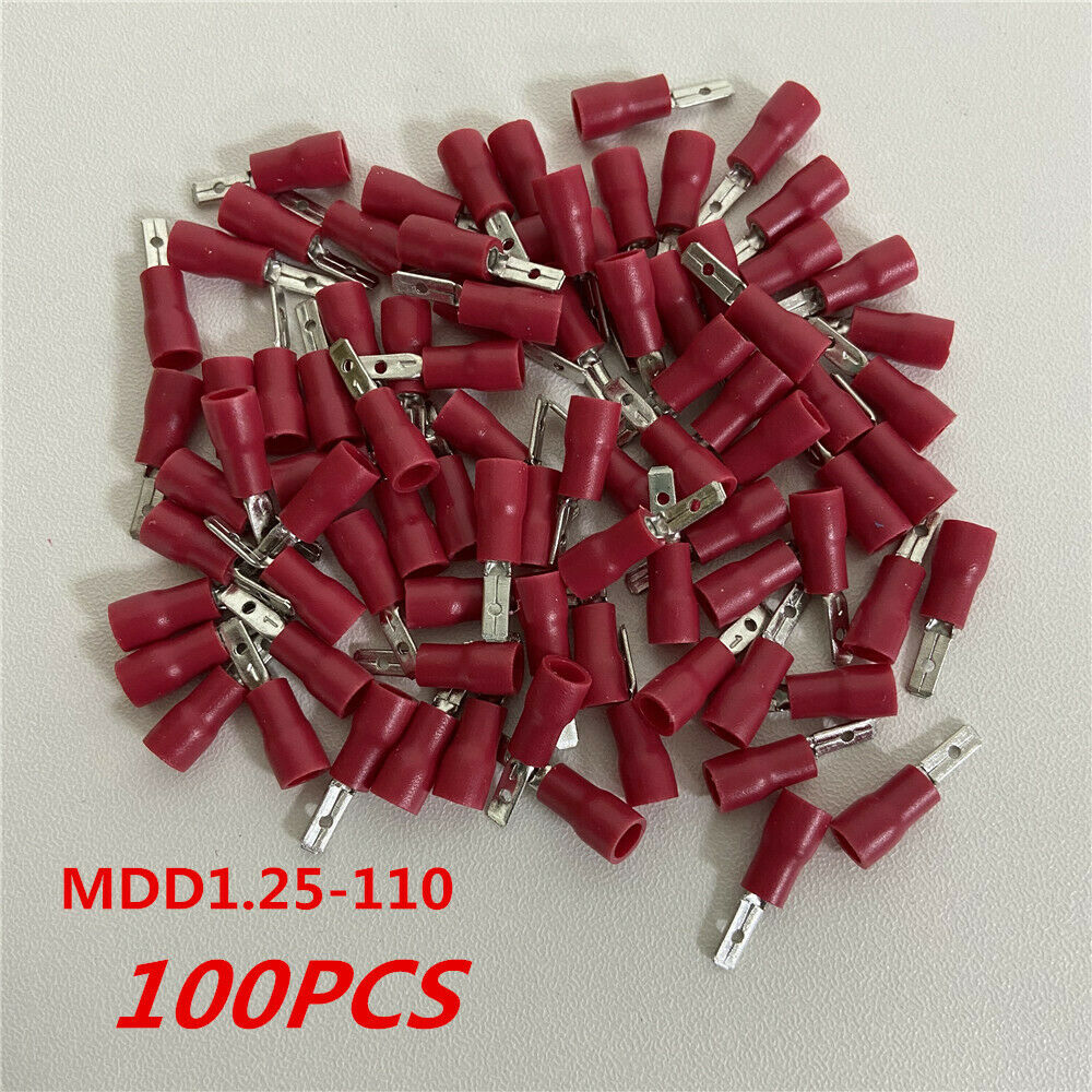 100Pcs MDD1.25-110 electrical PVC Sleeve Insulating Crimp Terminals for 22-16AWG