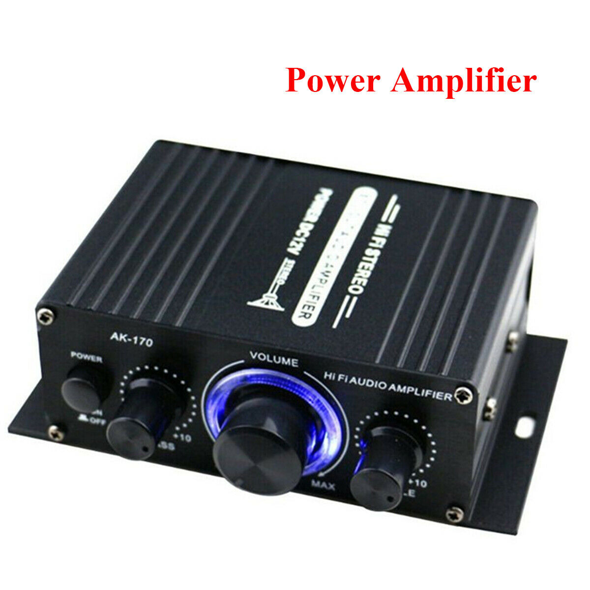 1 × DC 12V AK170 Aluminum Alloy Black 2 Outputs Mini HIFI Audio Power Amplifier