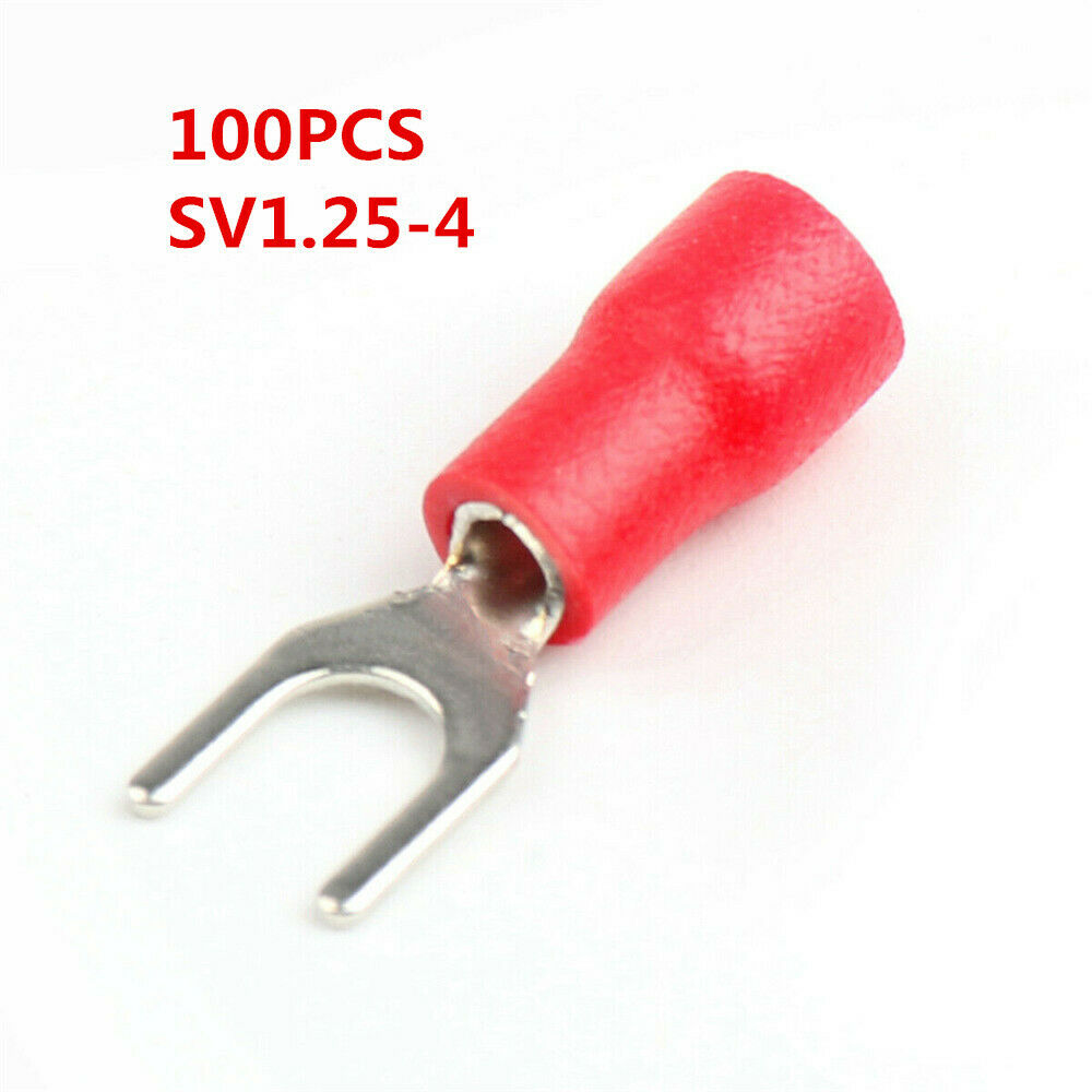 100Pcs Red SV1.25-4 Furcate Pre-Insulating Fork Spade 22~16AWG Crimp Terminals