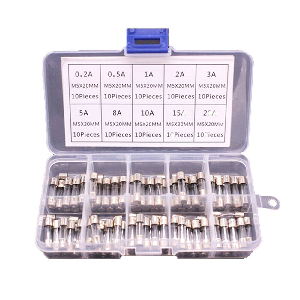 100Pcs/Box 5x20mm Quick Blow Glass Tube Fast-blow Glass Fuse Assorted Kits