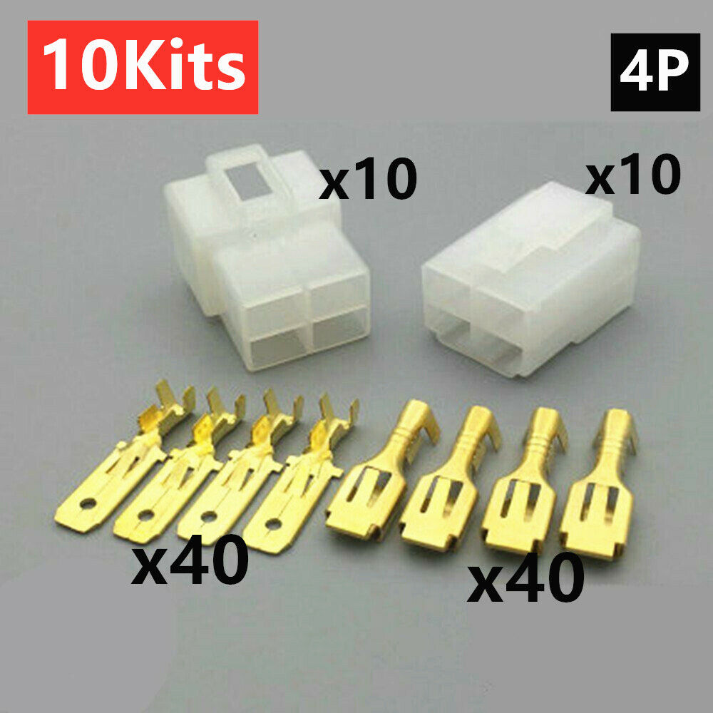 10Kits 6.3mm Car Connector 4P Male Female Electrical Plug Socket for Motorcycle