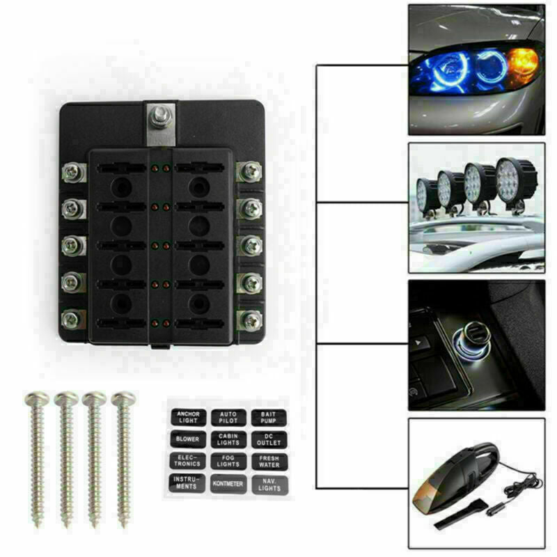 10 Way Blade Fuse Holder Box Block CAe For Car Boat Marine Bus Van Waterproof CN