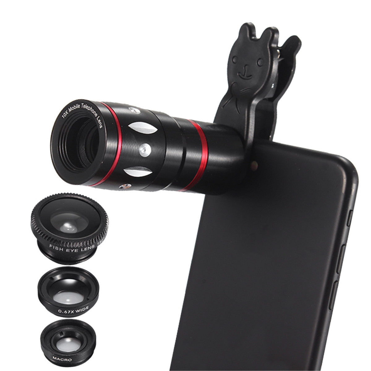 10x Zoom Telescope + Fish Eye + Wide angle + Macro Lens for Mobile CAM