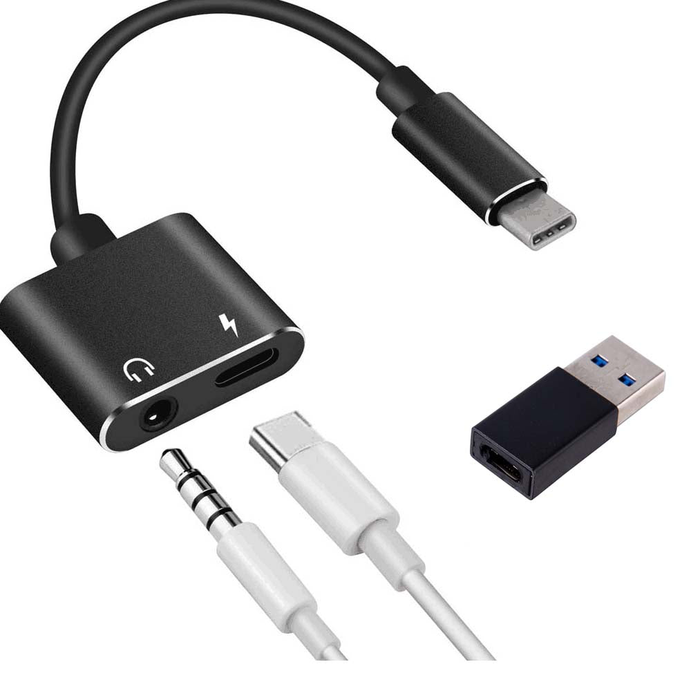 2-in-1 USB Type-C to 3.5mm Headphone Audio Jack Charging Cable Adapter + USB 3.0 Male Converter Adapter